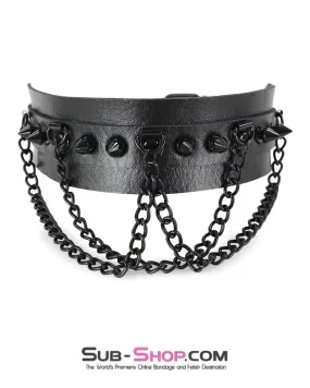 0720M      Gothic Spiked Collar with Cascading Black Chains