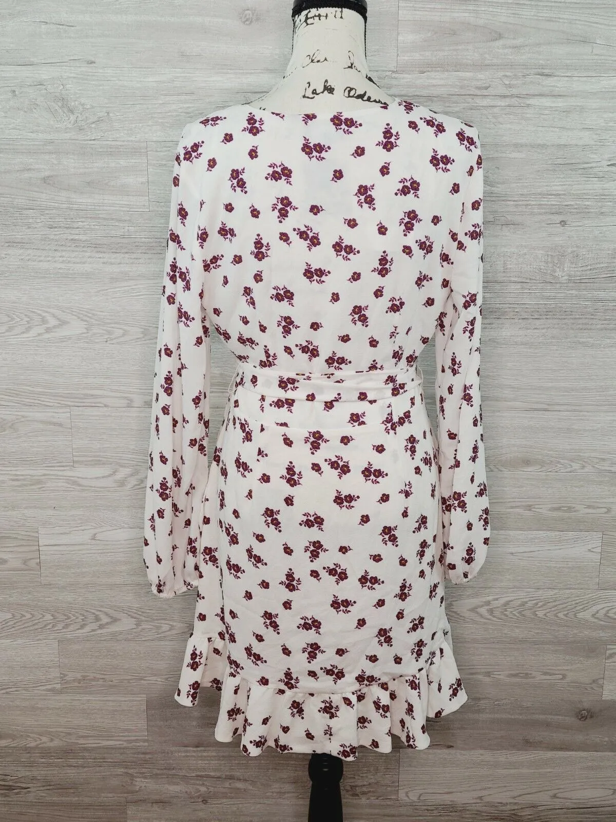 1. State Women's Ivory Floral Long Sleeve V-Neck Faux Wrap Mini Dress Size 8