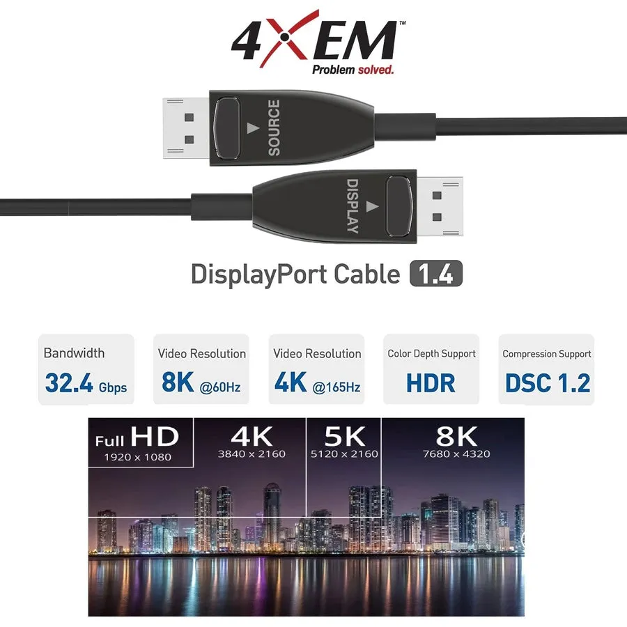 4XEM 10M 33FT Active Optical Fiber 1.4 DisplayPort Cable 4XFIBERDPAOC10M