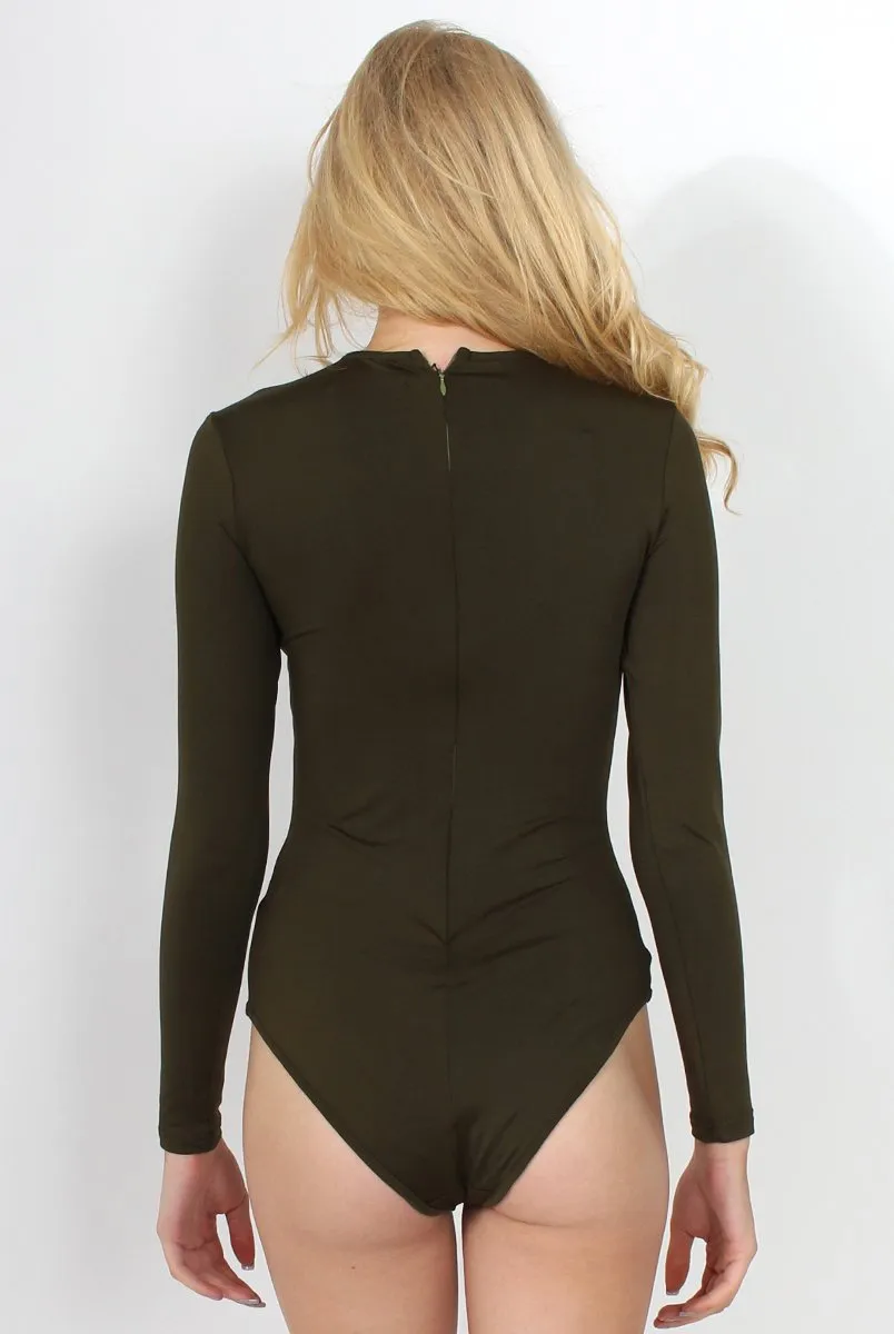 Alia Khaki Tie Front Bodysuit