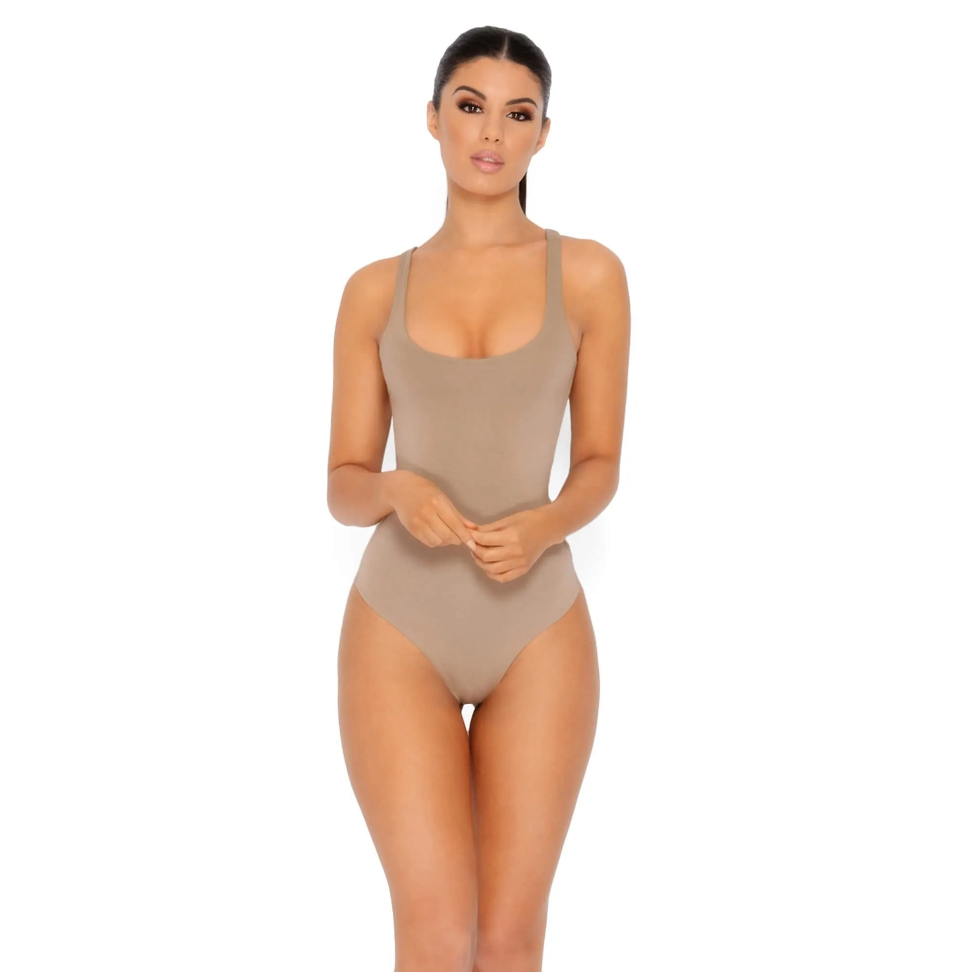 All Night Thong Double Layered Bodysuit in Mocha