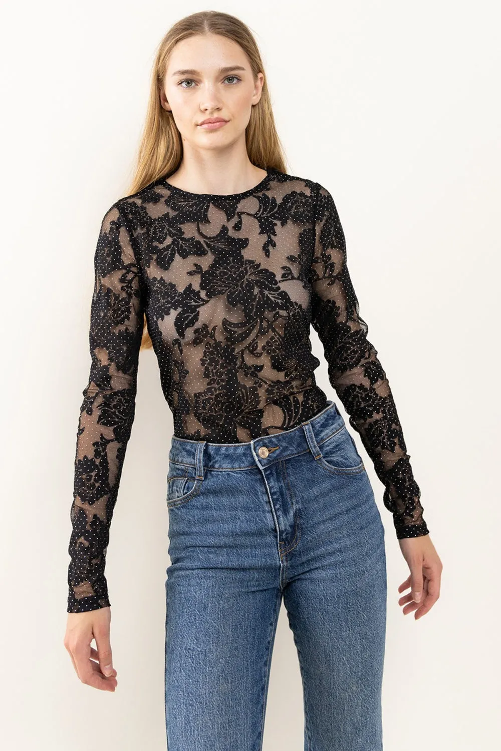 Amber - Floral Lace Mesh Bodysuit - Black - Exclusively Online