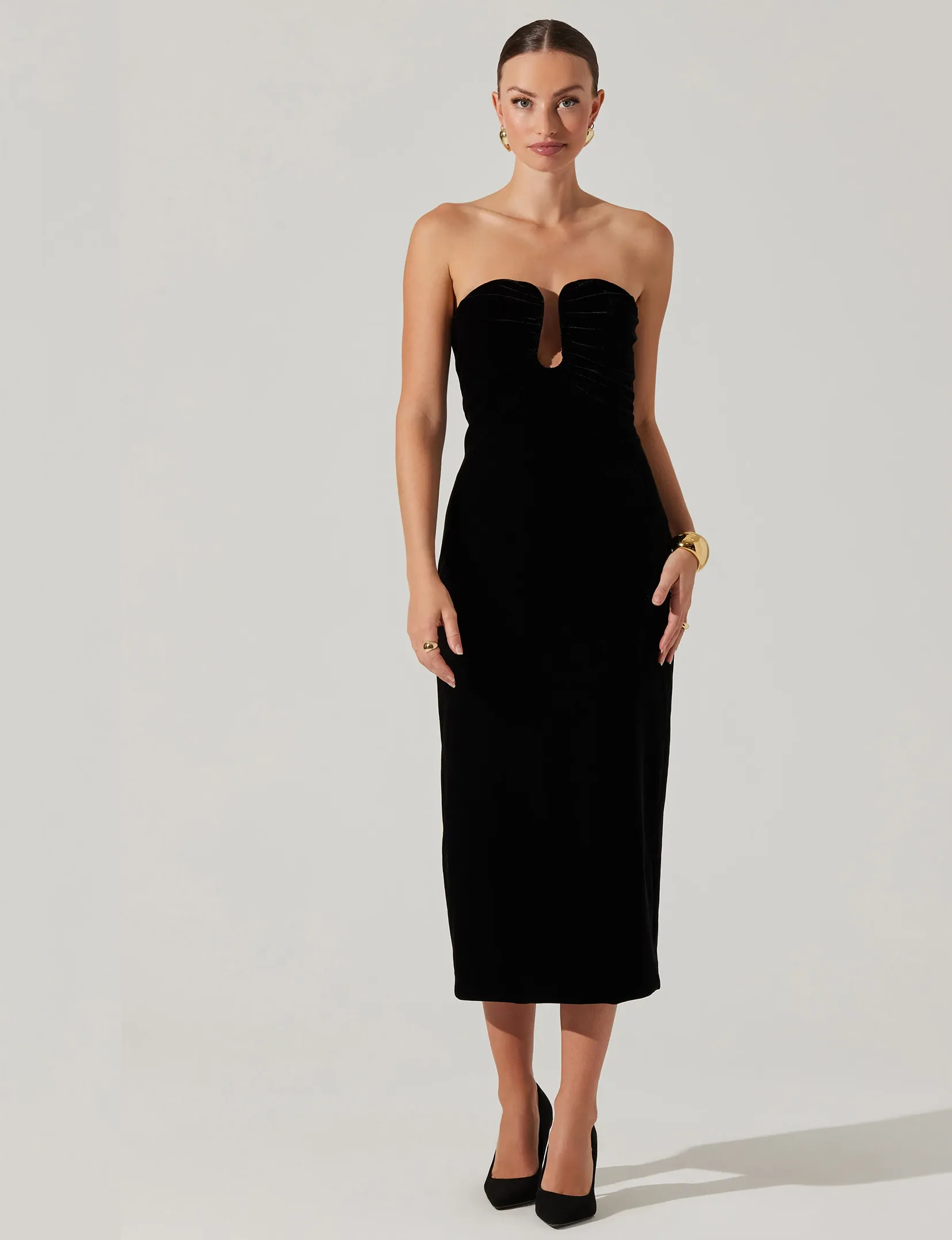 Arista Velvet Midi Dress, Black