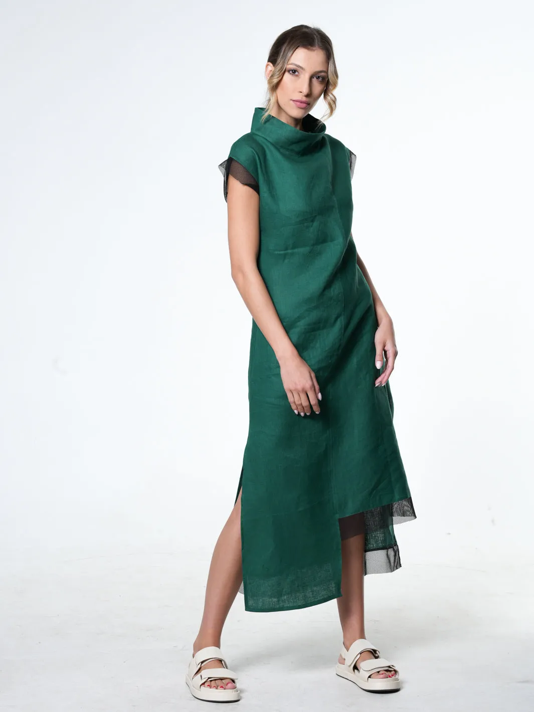 Asymmetrical Linen Dress In Green