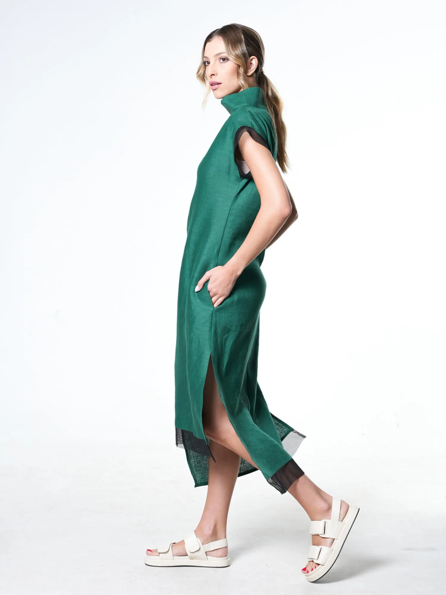 Asymmetrical Linen Dress In Green