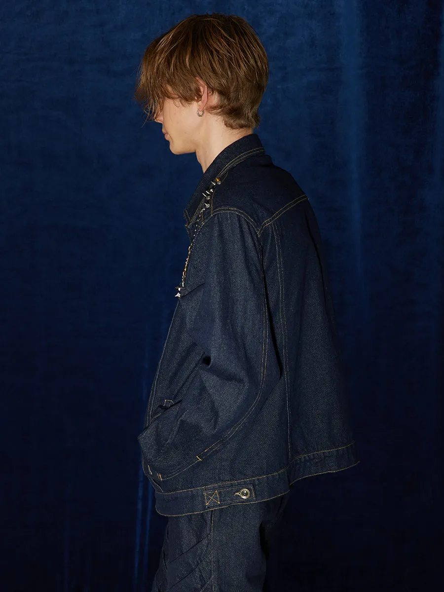 Avant-Garde Chain-Embellished Denim Jacket