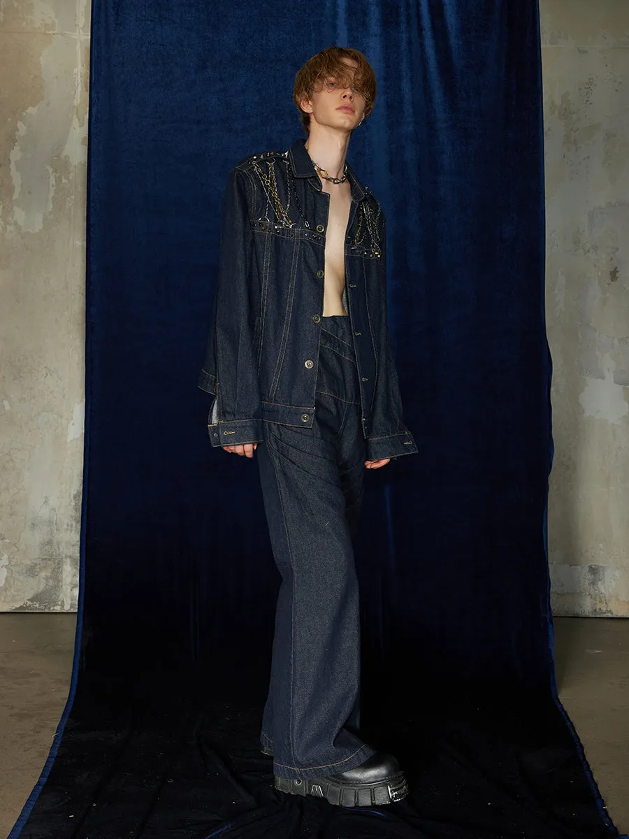 Avant-Garde Chain-Embellished Denim Jacket