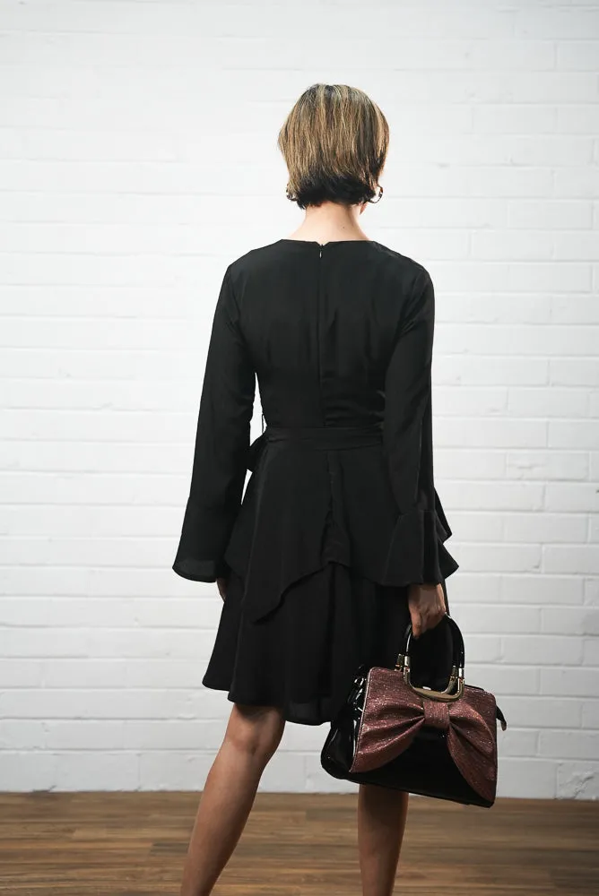 Black crepe short wrap dress | SABRINA DRESS