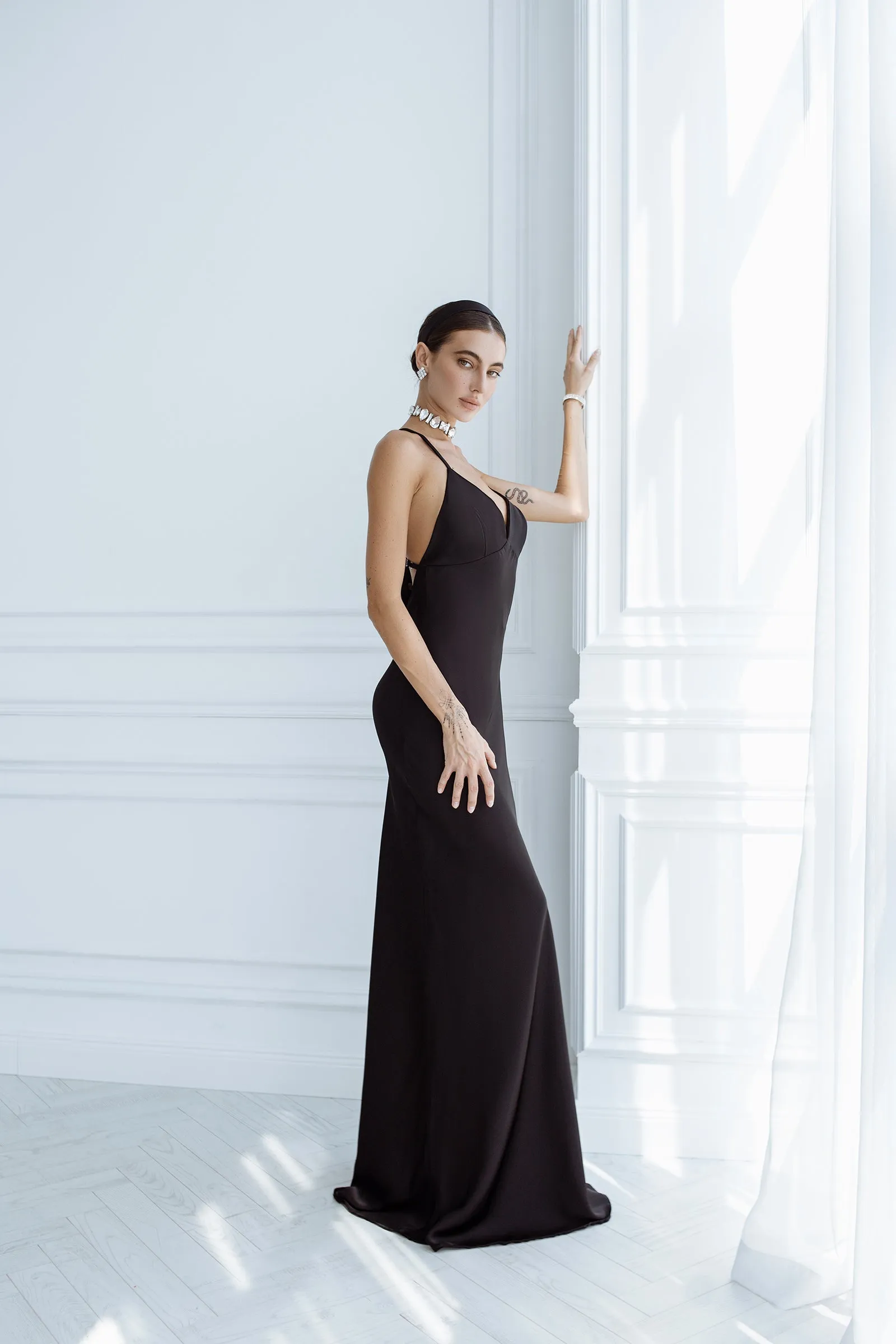 Black Satin Slip Maxi Dress