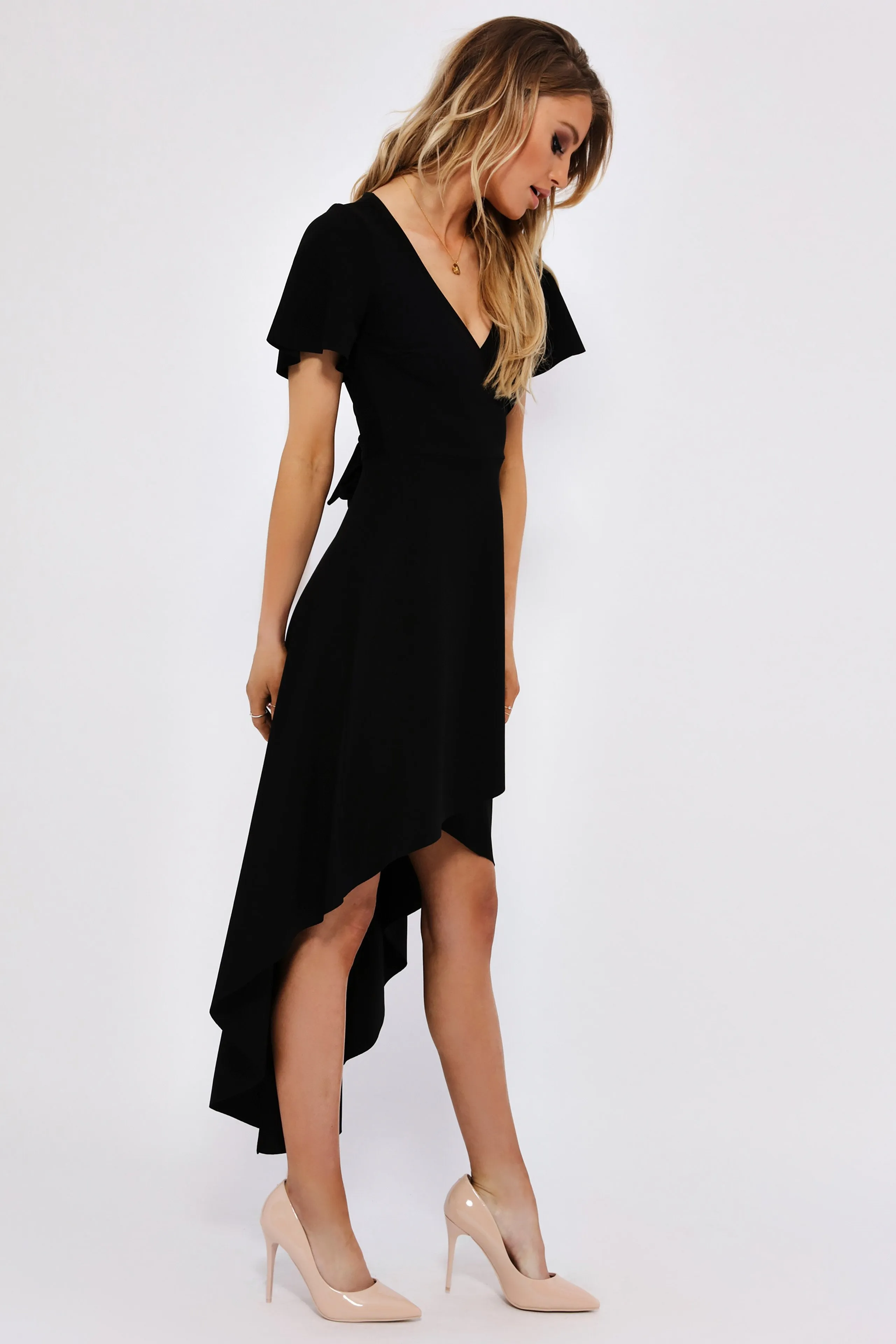 Black Waterfall Hem Skater Dress