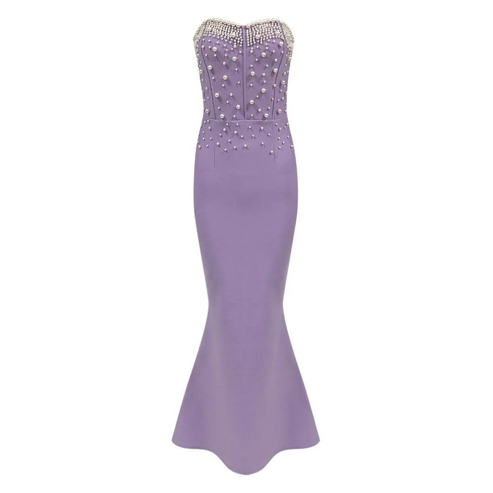 Blanche Strapless Pearls Maxi Dress