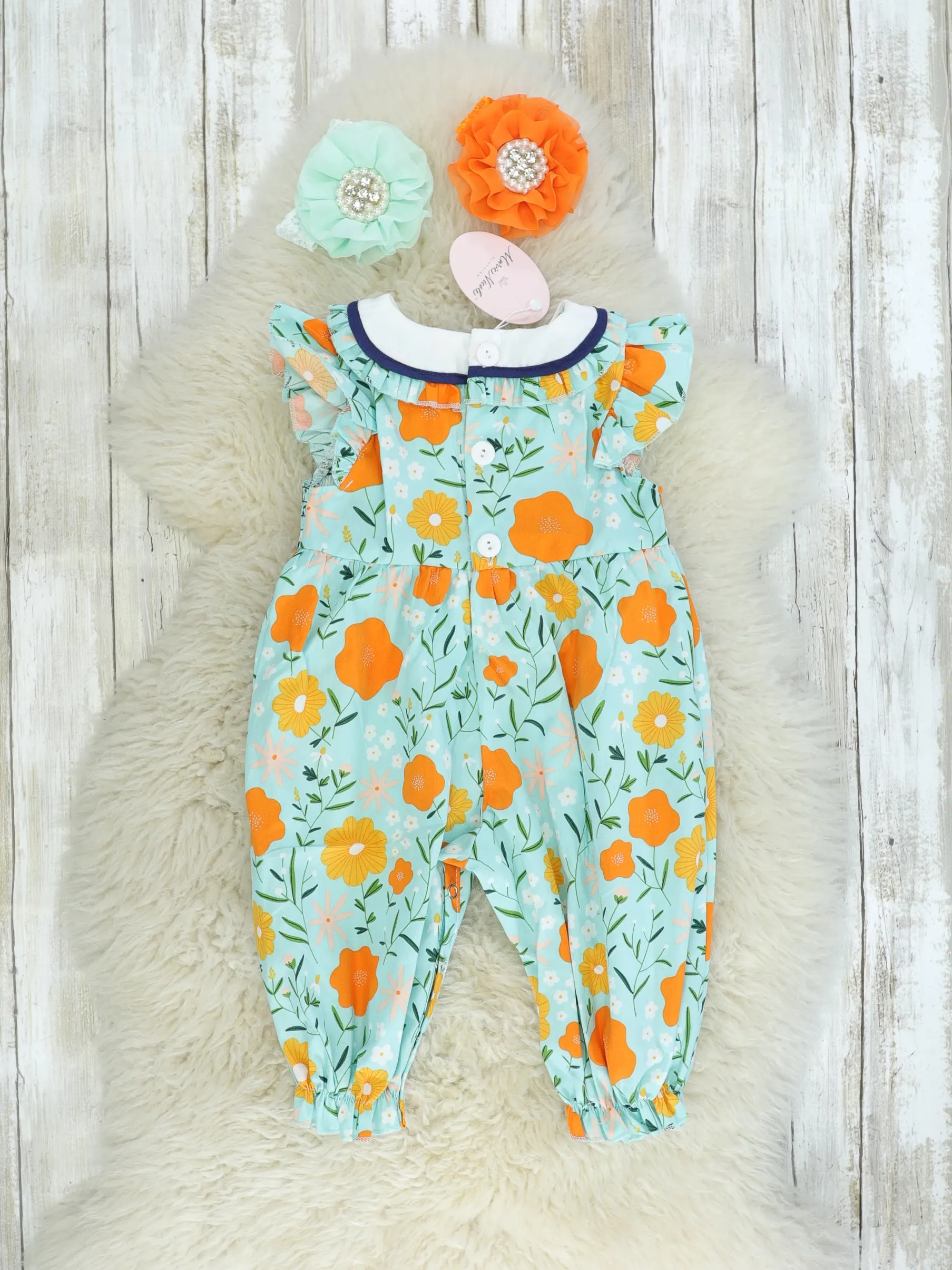 Blue, Orange, & Yellow Floral Smocked Romper