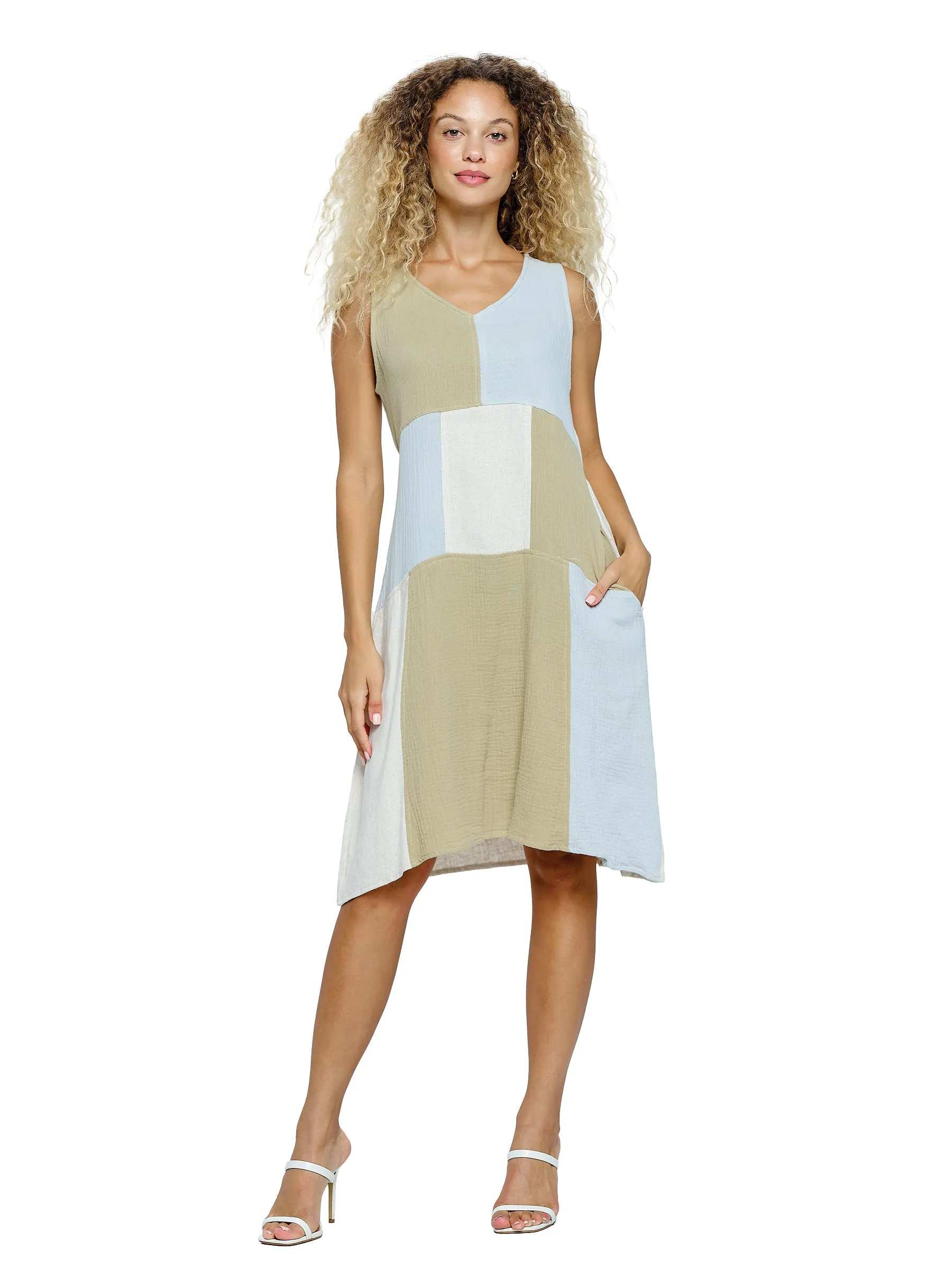 Boho Crinkle Dress Color block