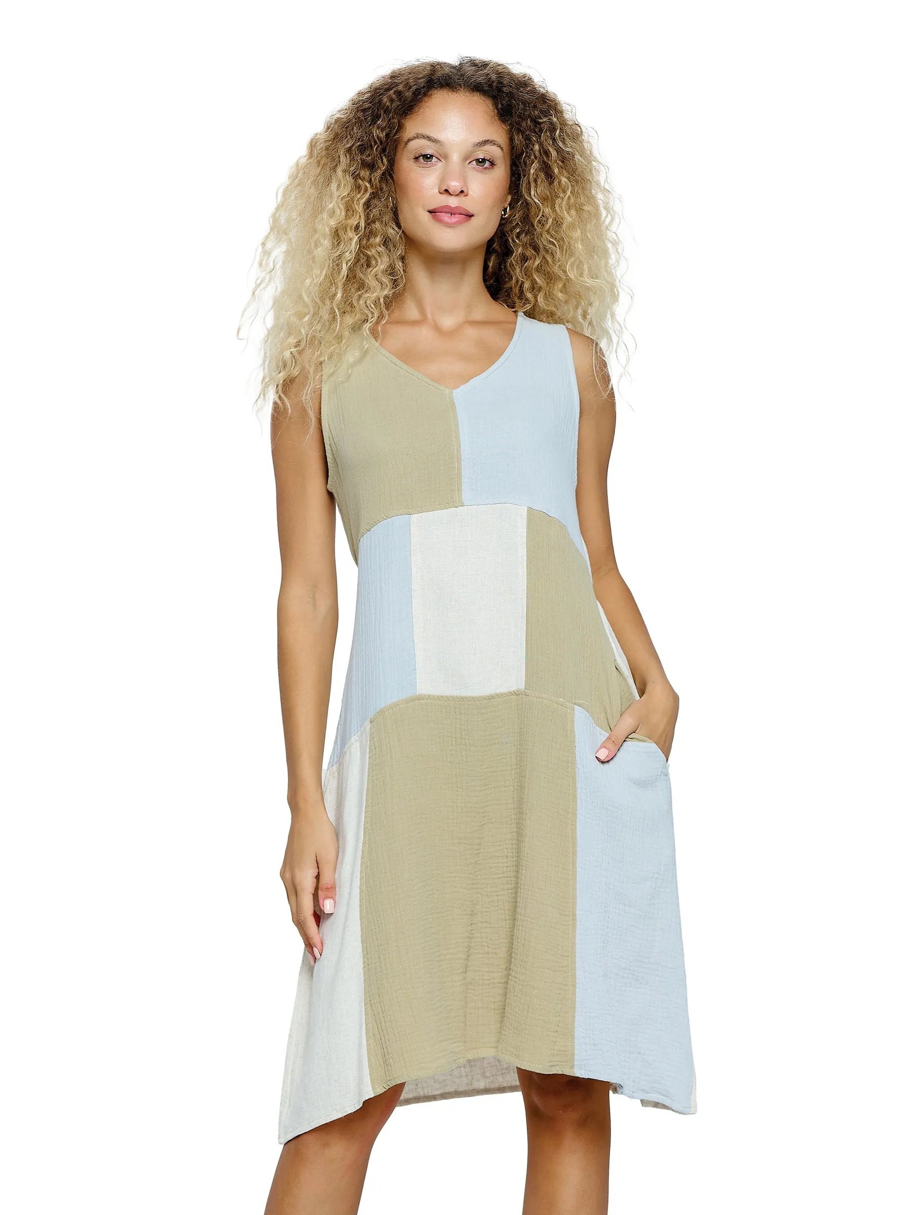 Boho Crinkle Dress Color block