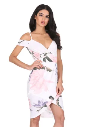 Cream Floral Printed Wrap Dress