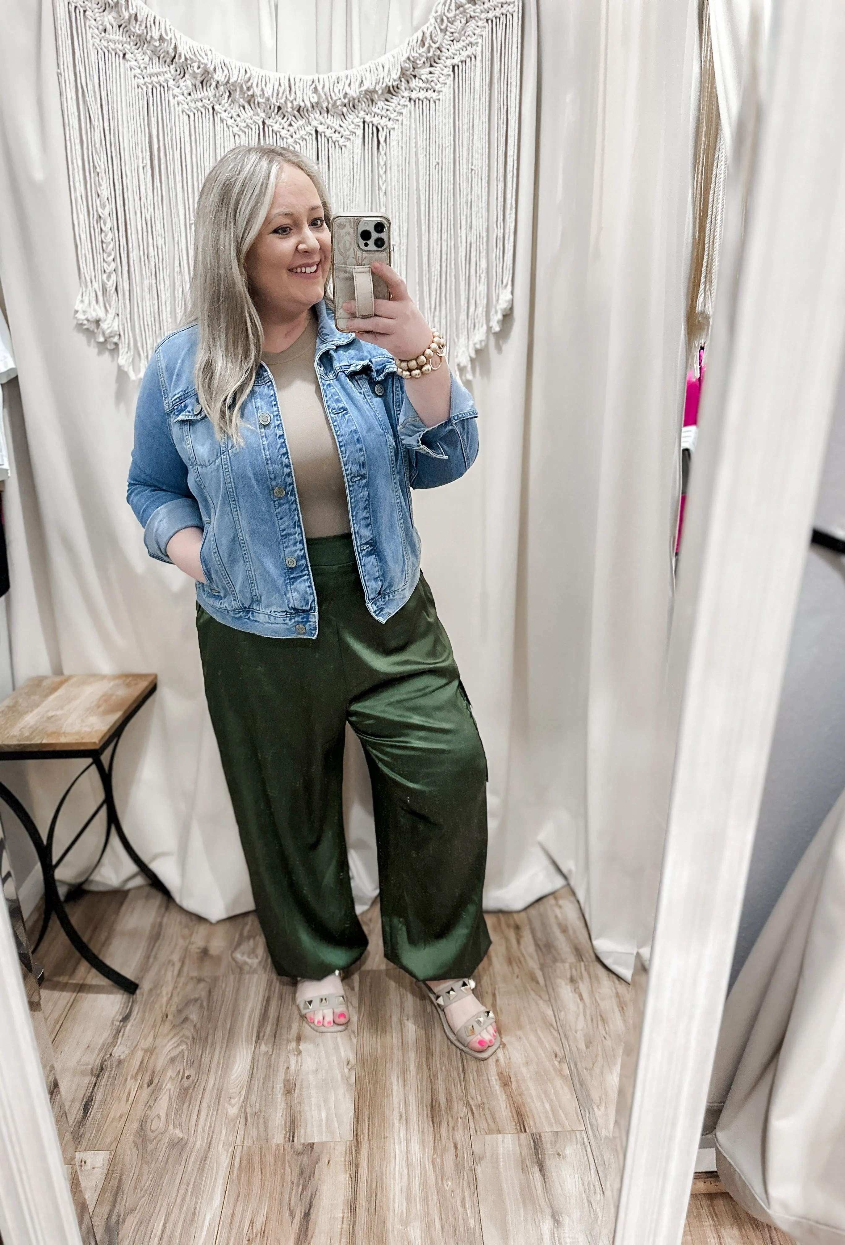 Curvy Olive Satin Cargo Pants