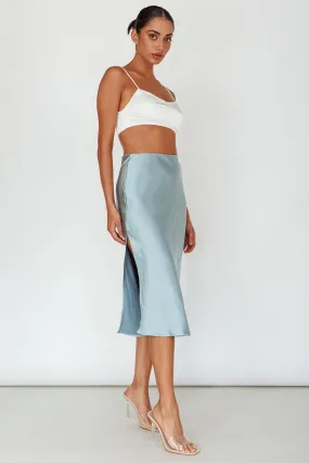 Daze Satin Midi Skirt Light Blue