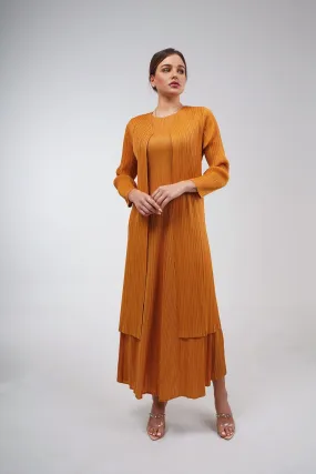 Dulina Long Pleated Jacket With Thin Waist Belt