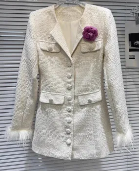 Elegant Spliced Brooch Coats For Women Lapel Long Sleeve Patchwork Single Breasted Temperament Coat Female Fashion