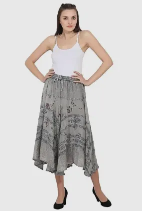 Embroidered Midi Skirt in Renaissance Grey Floral