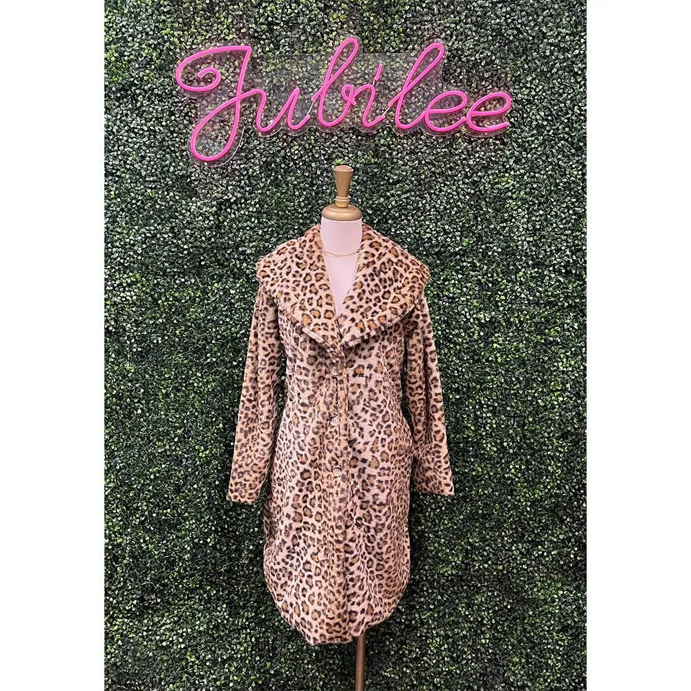 Faux Fur Leopard Pattern Mid-Length Coat