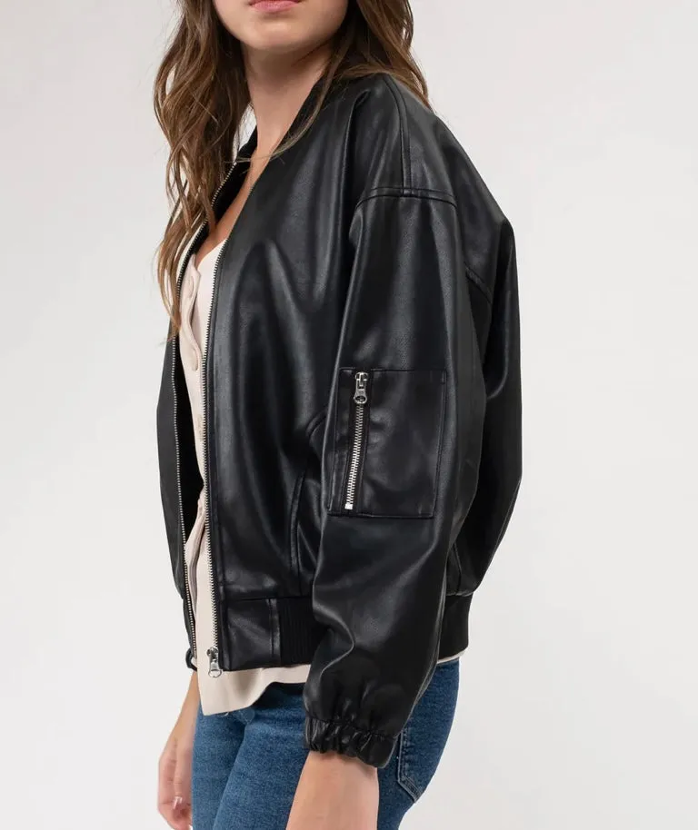 Faux leather bomber