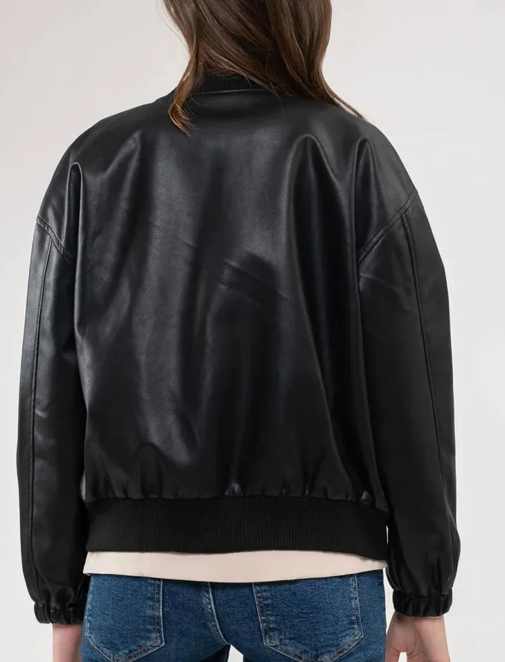 Faux leather bomber