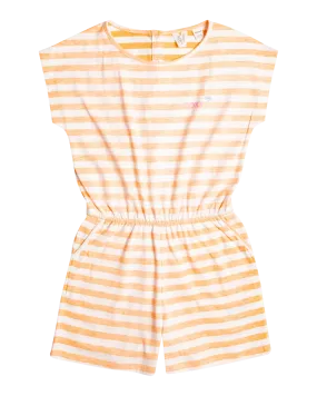 Girls Turn Up The Sun Romper in Mock Orange Line up Horizontal