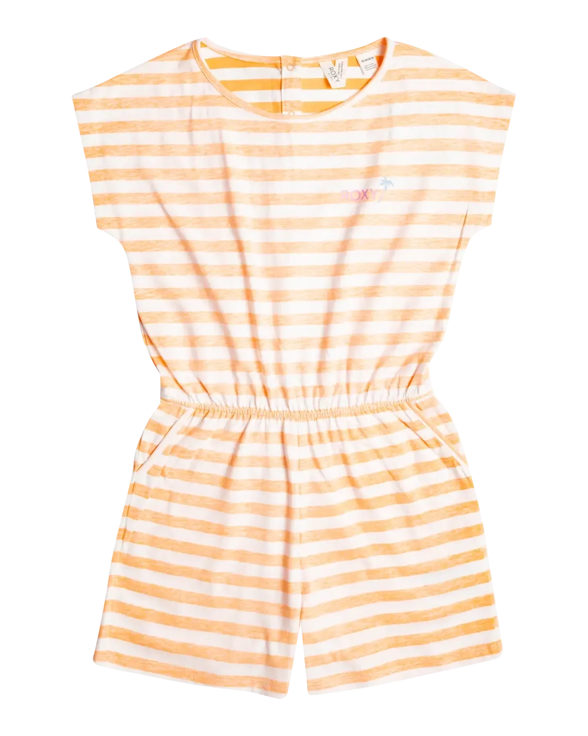 Girls Turn Up The Sun Romper in Mock Orange Line up Horizontal