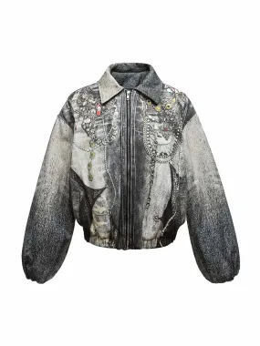 Gradient Ink-Splashed Quilted Bomber Jacket - 2266