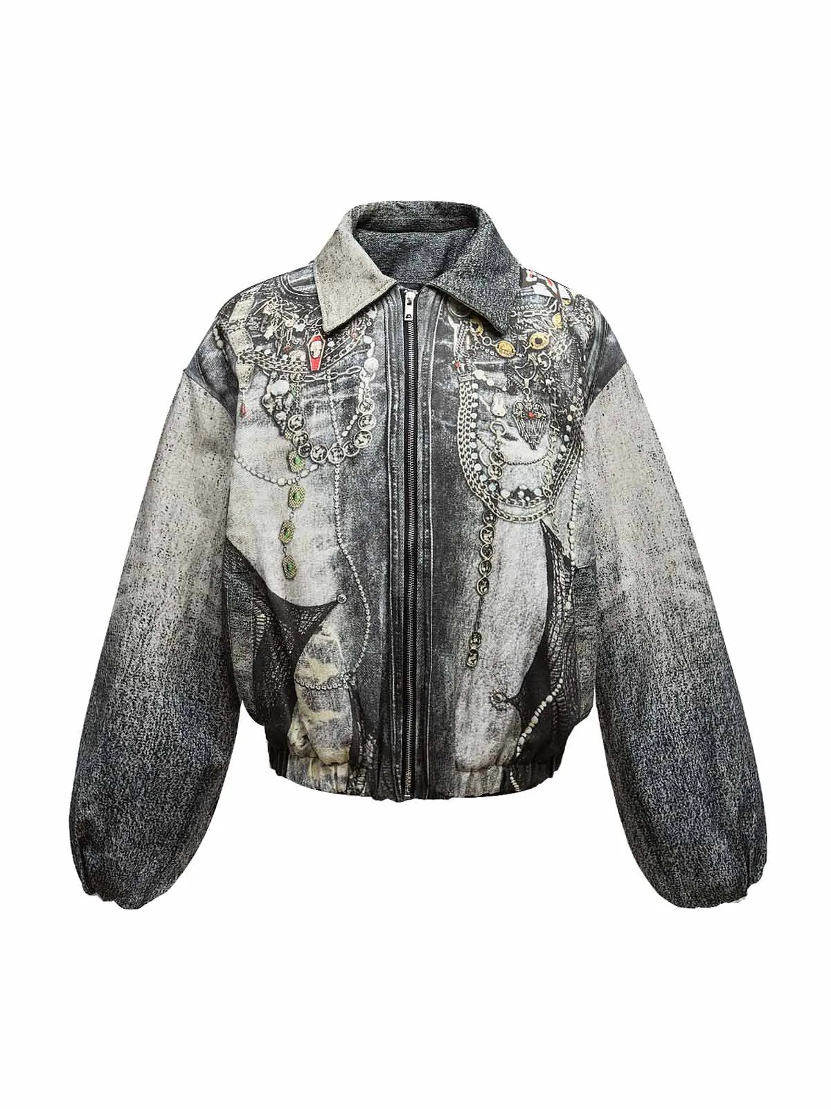 Gradient Ink-Splashed Quilted Bomber Jacket - 2266