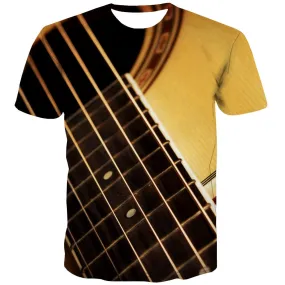 Guitar T-shirt Men Music Tshirts Casual Wooden T shirts Funny Metal Tshirt Printed