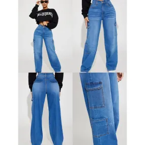 High Waist Denim Cargo Pants.