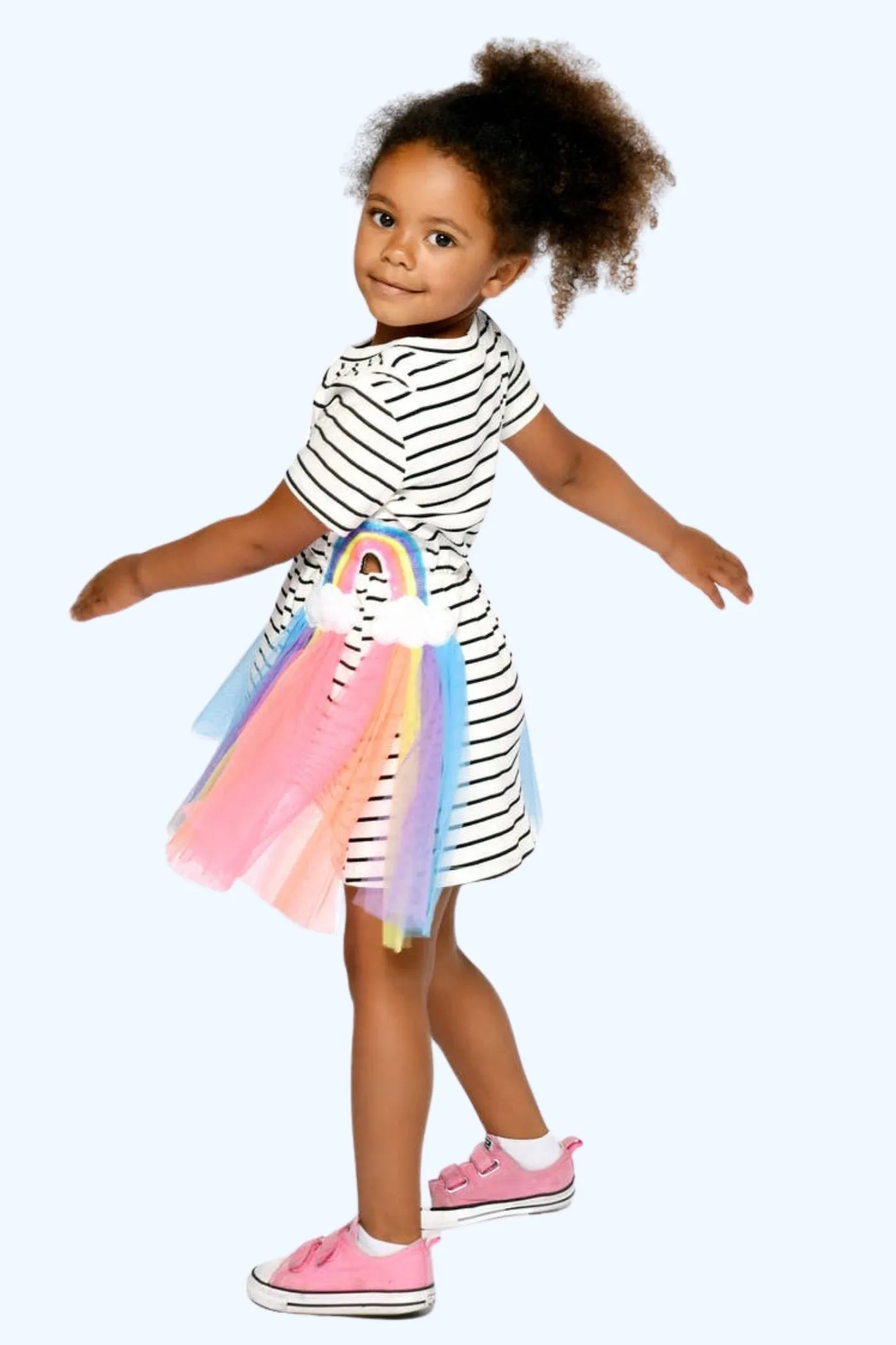 Infant l Toddler Striped Cut Out Rainbow Cloud Mesh Dress