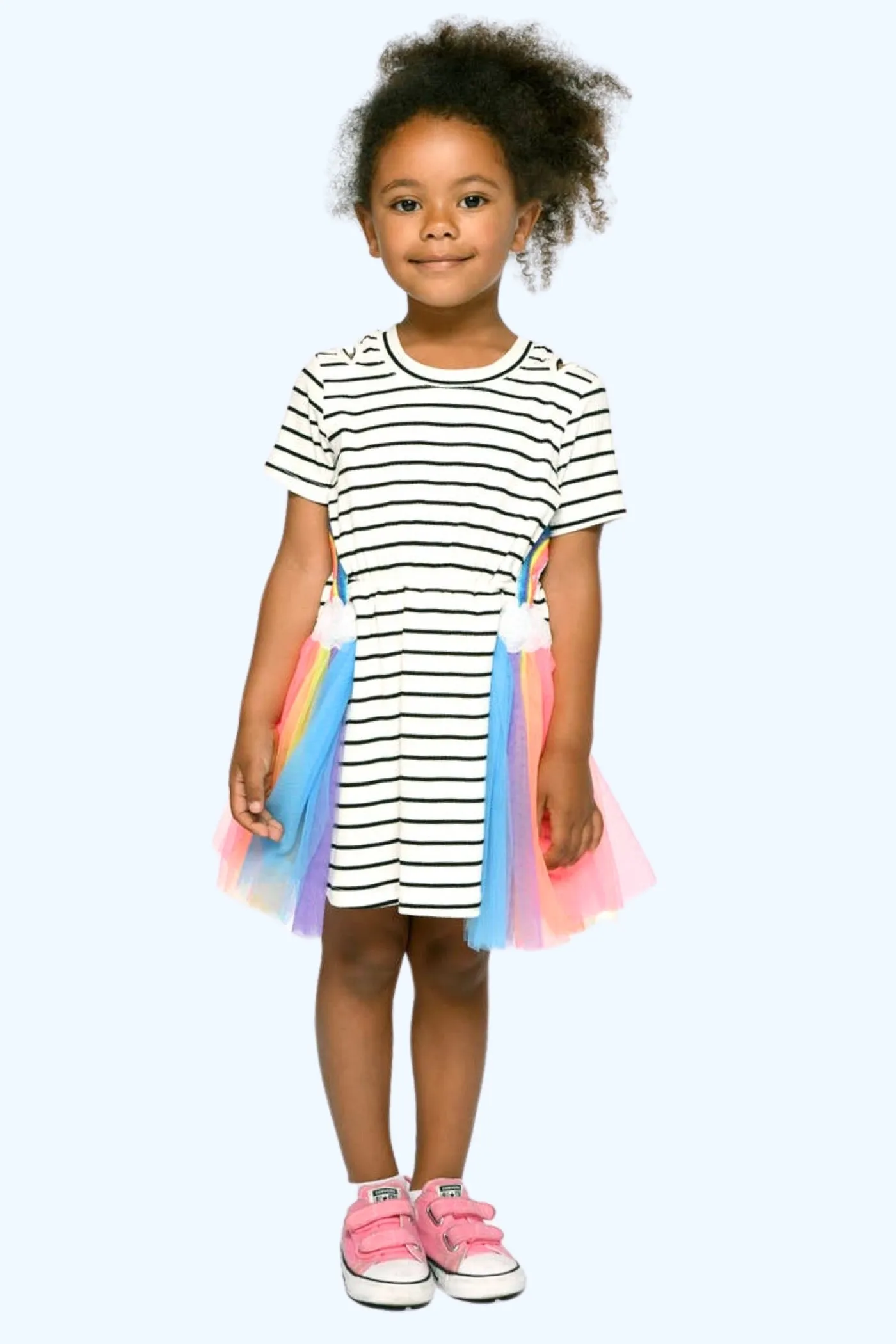 Infant l Toddler Striped Cut Out Rainbow Cloud Mesh Dress