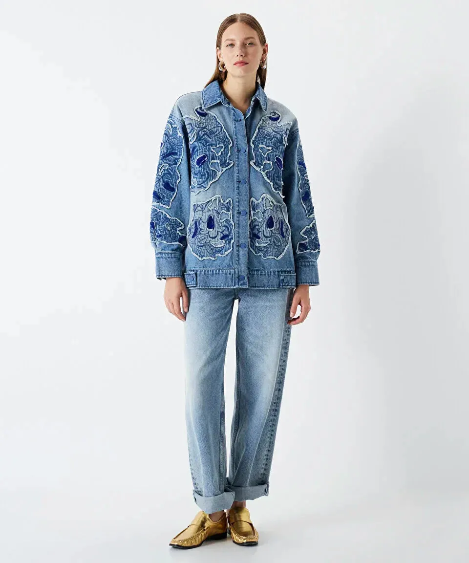 Ipekyol Appliqued Denim Coat Blue