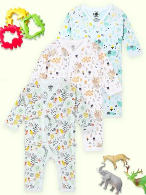 Jabla Style Infant Romper Combo of 3-Puppy-Sparrow-Bear in the Garden