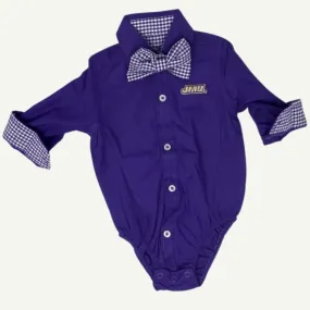 JMU Purple Bodysuit with Gingham Bow Tie