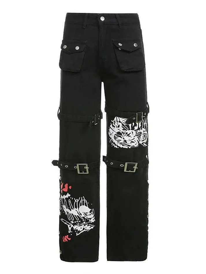 Joskaa Goth metal buckle pocket cargo pants