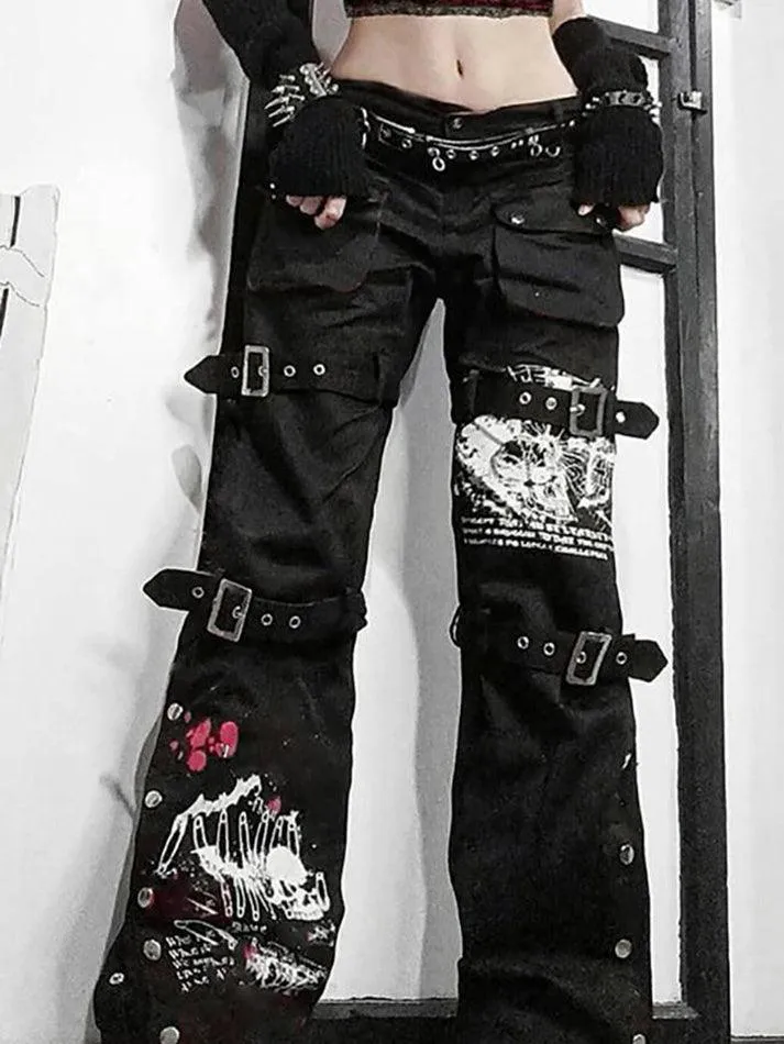 Joskaa Goth metal buckle pocket cargo pants