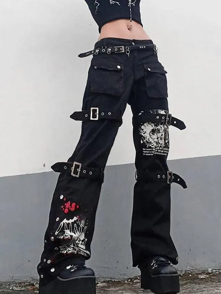 Joskaa Goth metal buckle pocket cargo pants