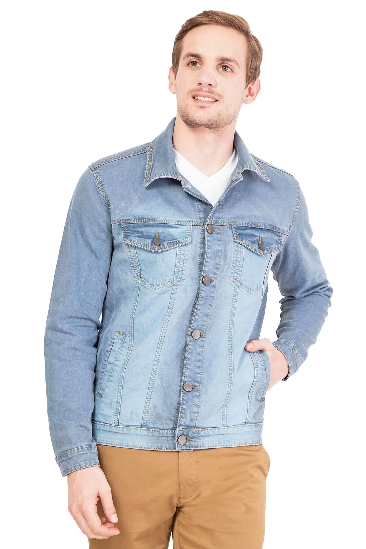 Krossstitch Full Sleeve Men's Denim Jacket with Brass Button