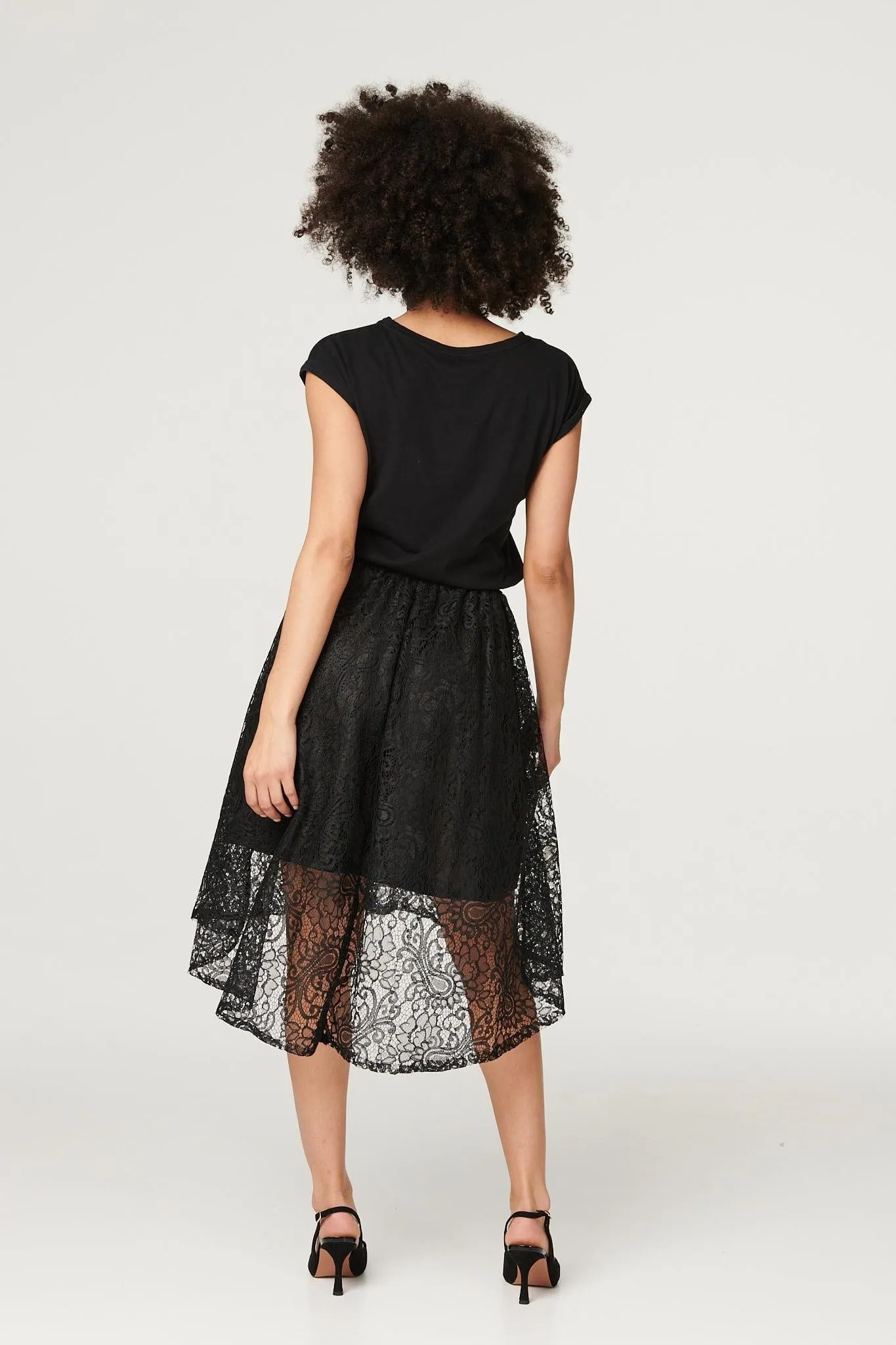 Lace High Low Midi Skirt