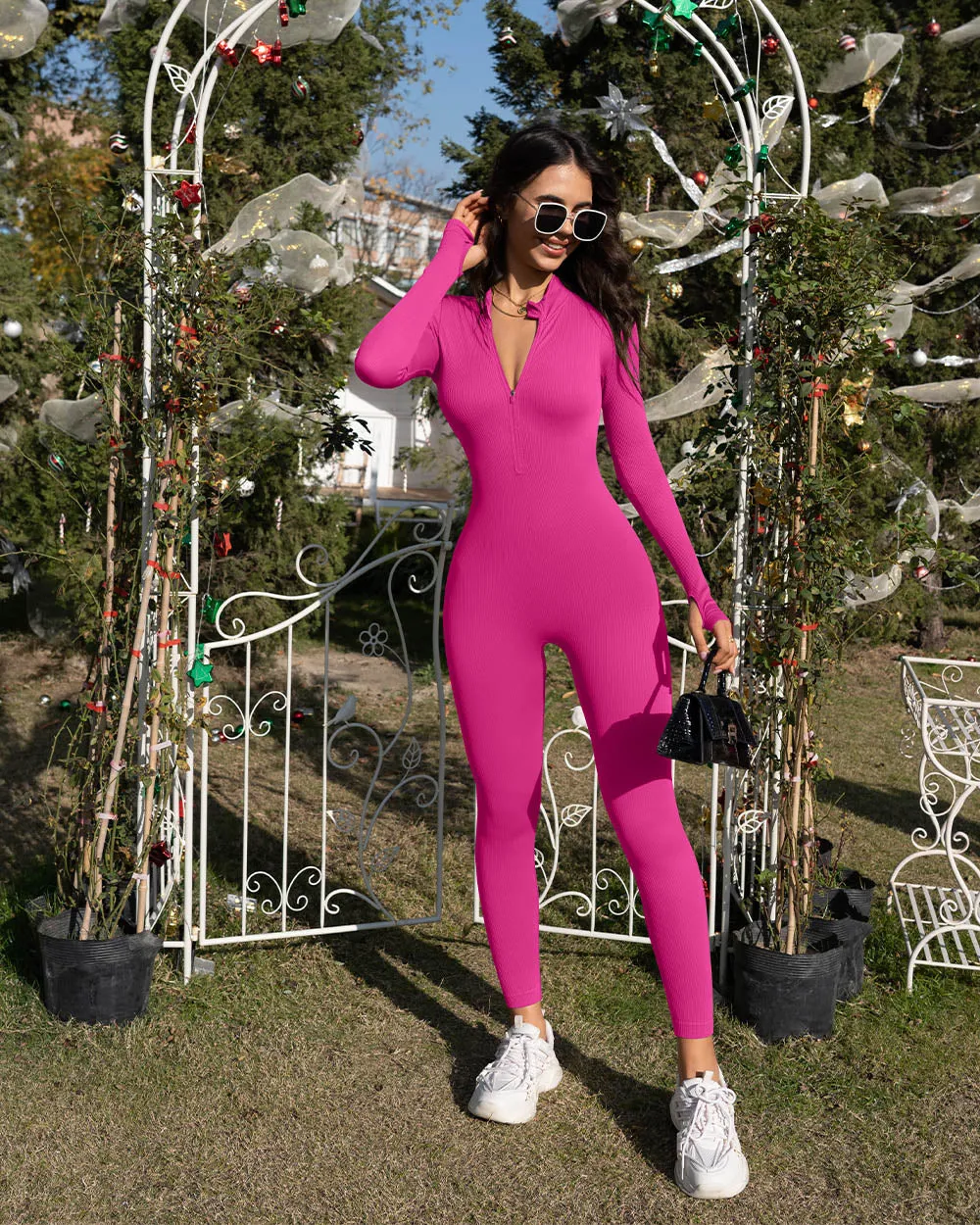 Long Sleeve Zip Front Jumpsuits