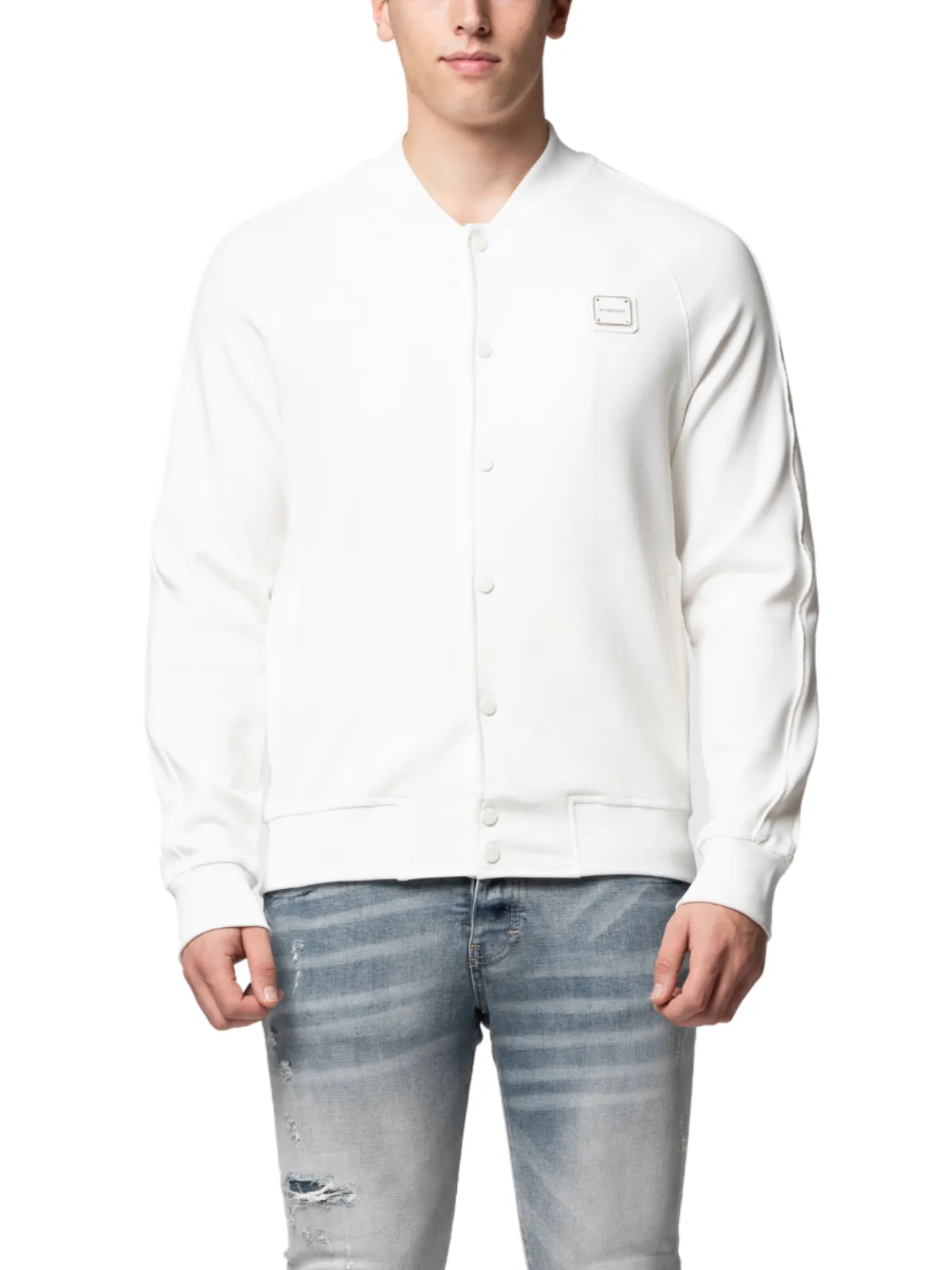 MB ESSENTIAL PIQUE WHITE BASEBALL JACKET | WHITE