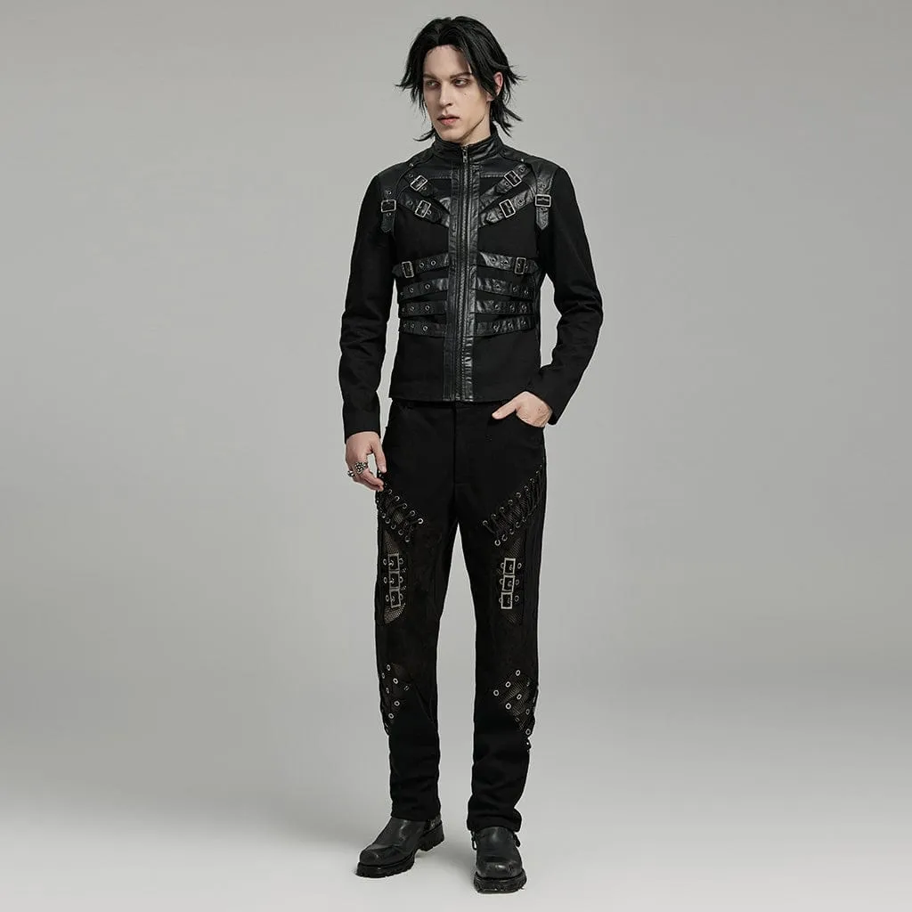 Men's Punk Multi-buckles Straps Faux Leather Jacket