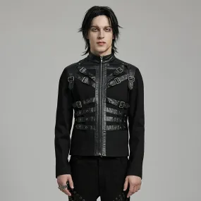 Men's Punk Multi-buckles Straps Faux Leather Jacket