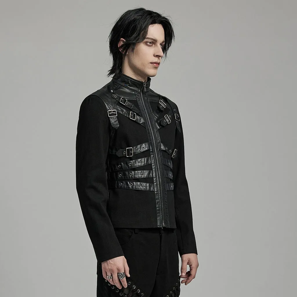 Men's Punk Multi-buckles Straps Faux Leather Jacket