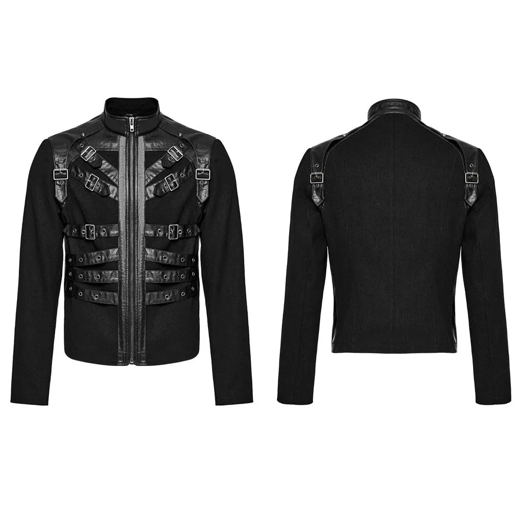 Men's Punk Multi-buckles Straps Faux Leather Jacket