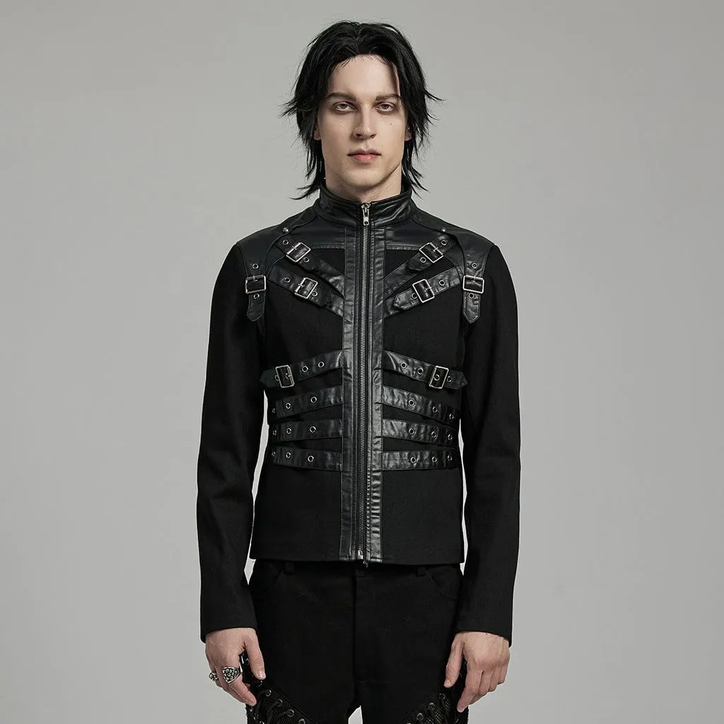 Men's Punk Multi-buckles Straps Faux Leather Jacket